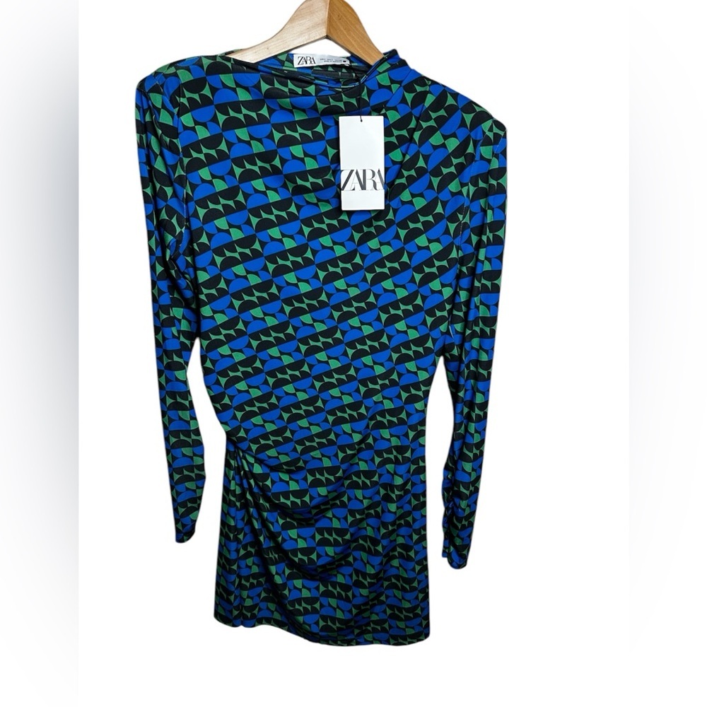 Zara Blue and Green Mini Dress - Picture 3 of 9